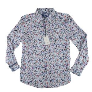 Robert Graham Flip Cuff Floral Stretch Button Up Shirt Mens XL Classic Fit $ 198